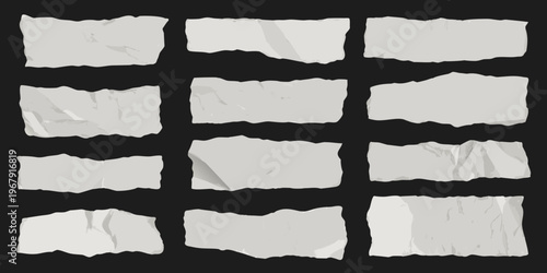 Collection of torn paper scraps against a dark solid background