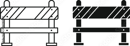 Road, barrier, icon, set, featuring, outline, and, silhouette, styles, for, construction, safety, traffic, warning, street, work, boundary, vector, illustration, isolated.