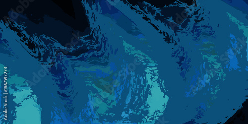 Abstract expressionist painting with swirling shades of blue and teal