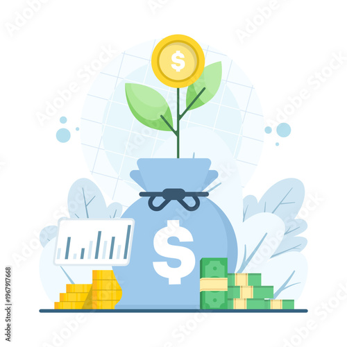 Finance concept illustration, mutual fund investment and wealth growth, highlighting portfolio diversification, asset management, and long-term financial planning vector.
