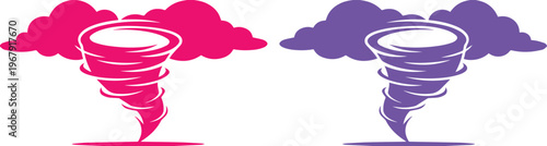 Vibrant pink and purple tornado vector icons, dynamic storm weather symbols, powerful hurricane graphic elements for meteorology and climate designs