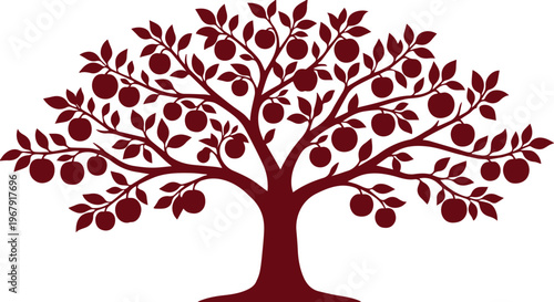 Stylized apple tree silhouette, a vibrant fruit tree vector illustration. Lush, leafy orchard plant graphic, perfect for nature, food, or organic design projects.