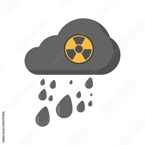 Environmental concept illustration, radioactive rain with cartoon clouds, symbolizing pollution, toxic hazards, climate crisis, and ecological damage vector design.