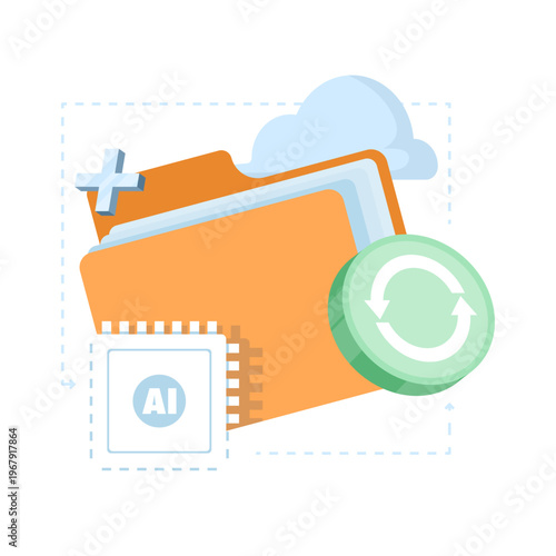 AI training concept, cloud-based system with federated learning, big data pretraining, fine-tuning, distributed model, large language model, and data augmentation workflow.