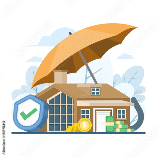 Real estate protection concept with secure property and home safety. Ideal for housing, investment, and asset protection themes. Clean modern vector illustration.