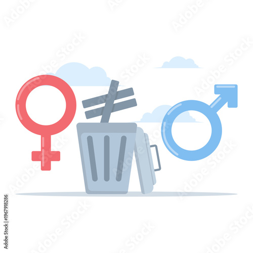 Removes the inequality symbol, which represents the gender pay gap, wage inequality, income disparity, diversity and inclusion, and illustrates the concept of equality. Flat design illustration.