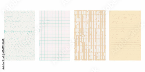 Four rectangular papers with diverse textures and subtle patterned backgrounds