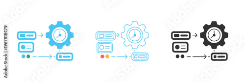 project timeline icon collection in multiple styles illustrating milestones, scheduling, task progress and workflow management for business planning and digital applications.