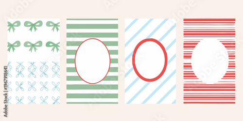 Four patterned rectangles with oval frames in pastel and bright shades