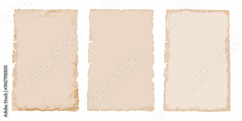 Three rectangular aged paper textures arranged vertically against a white background