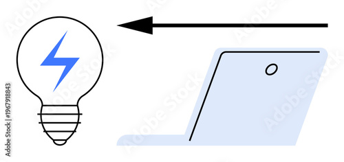 Energy transfer concept. Lightning bolt and laptop showcase power dynamics for technology, device functionality, and renewable energy . For tech development, power systems, and innovations