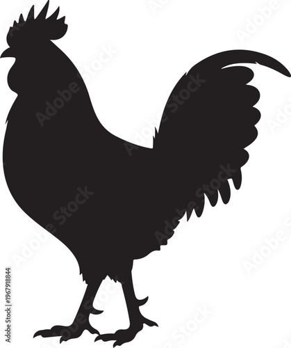 Rooster Black Silhouette Vector Farm Chicken Animal Illustration
