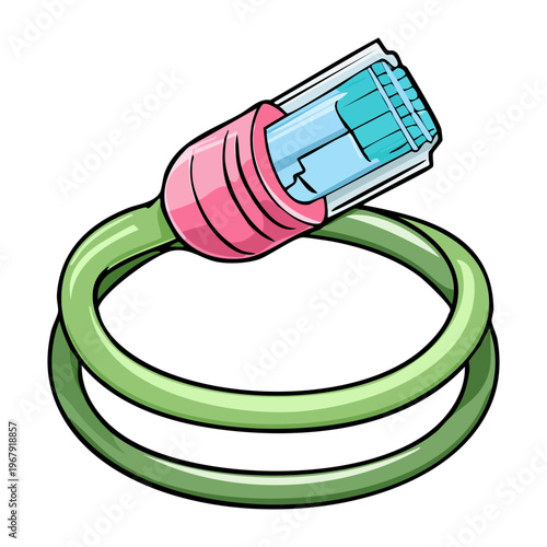 Thick green ethernet cable for industrial networking and server room connectivity in professional technology environment vector illustration graphic art