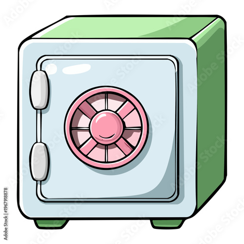 Perspective view of green safe box for wealth protection and secure document storage in office environment vector illustration graphic art