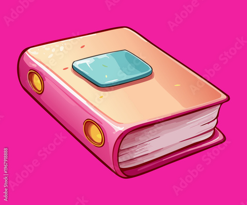 Pink hardcover book for literature and education concept in school or home library setting cartoon flat vector illustration graphic art