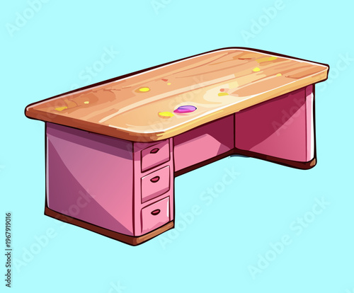 Wooden office desk for professional workspace and home study environment in warm natural tones cartoon vector illustration graphic art