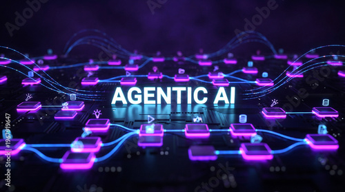 Agentic ai concept featuring a glowing network of data nodes