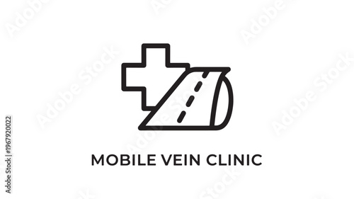 Minimalist vector-style logo for a mobile vein clinic featuring a medical cross and car icon. Ideal for healthcare branding, medical services marketing, and mobile clinic advertising materials.