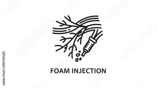 Foam Injection Sclerotherapy Line Icon – Varicose Vein Treatment Medical Procedure Minimal Outline Vector