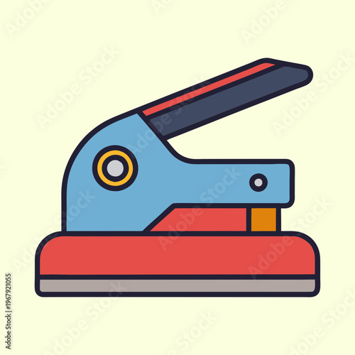 Foto Cartoonish Hole Puncher Illustration with Black Outlines and Bright Flat Colors