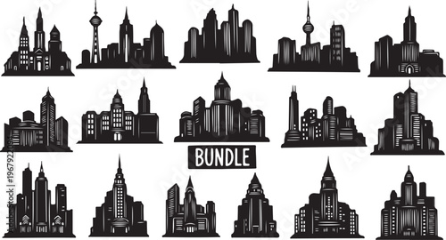 City Skyline Silhouette Bundle Urban Landscape Architecture Graphic Design