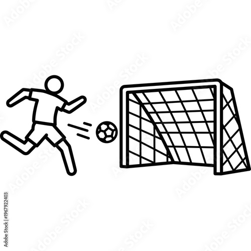 Soccer player kicks ball into goal during sports event