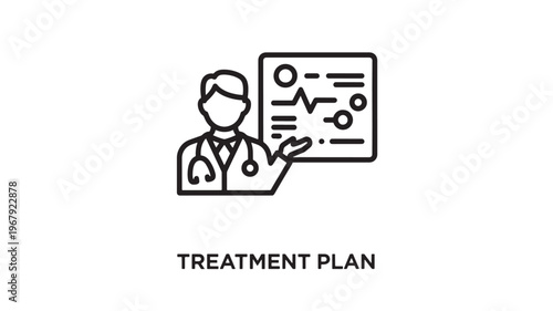 Flat design illustration of a healthcare professional discussing a vein treatment plan with a patient. Ideal for medical brochures, health education, vascular care marketing, and wellness content.