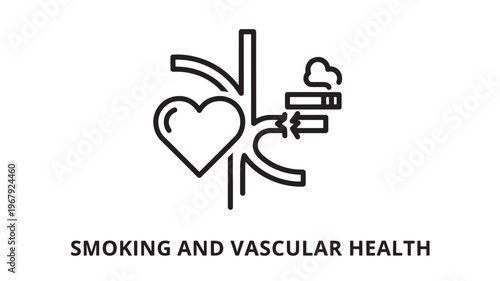 Minimalist line art depicting the harmful effects of smoking on vascular and heart health. Ideal for healthcare campaigns, educational materials, and public health awareness content.