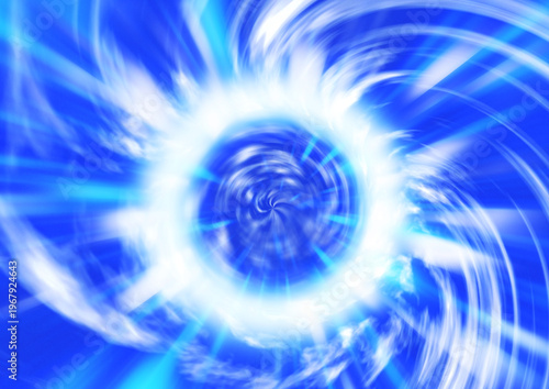 青い光の渦とワープ空間｜抽象的なスピード感のある背景素材