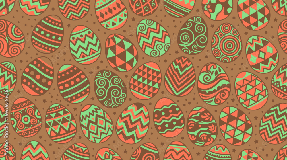 Naklejka premium Vibrant Decorative Easter Egg Patterns Adorned with Intricate Bohemian Motifs and Folk Art Swirls Celebrating Springtime Joy and Festive Holiday Traditions for Seasonal Celebrations and Design Project
