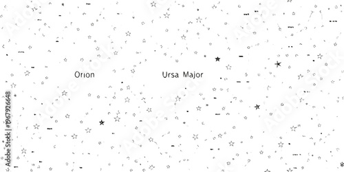 Starry night sky illustration with labeled constellations orion and ursa major