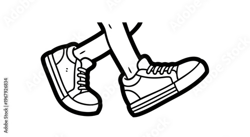 Vector Line Art Illustration of Legs Wearing Sneakers Walking, Isolated Cartoon Design