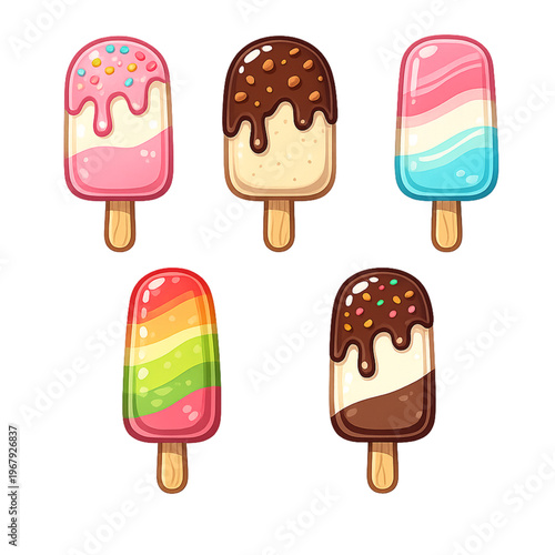 ice cream popsicle set, popsicle collection, colorful popsicles, ice cream bar set, frozen dessert assortment, summer popsicle illustration, popsicle vector set, sweet frozen treats, ice lolly collect