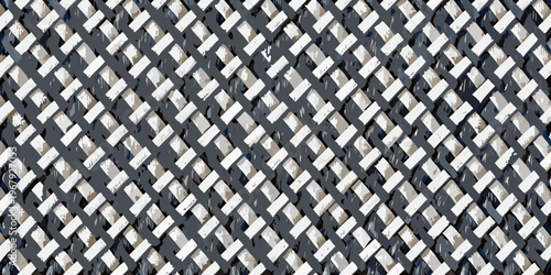 Close up of a woven plastic chair seat with a diamond pattern