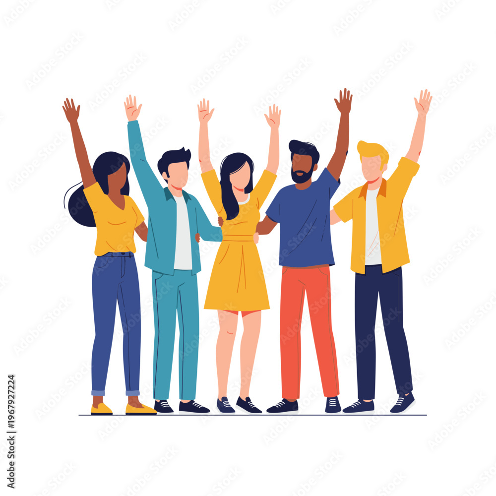 Fototapeta premium Group of Friends Celebrating with Raised Hands