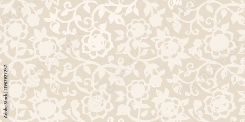 Delicate floral pattern in cream and beige tones creates a seamless texture