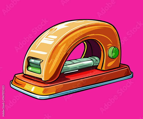 ergonomic orange hole puncher with green accents for creative paper crafting and professional office document management in bright vibrant color palette