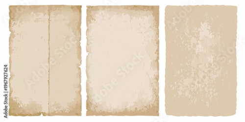 Three aged parchment papers with textured backgrounds and varying widths