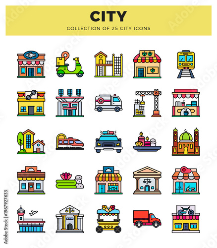 city icons for urban development and services.