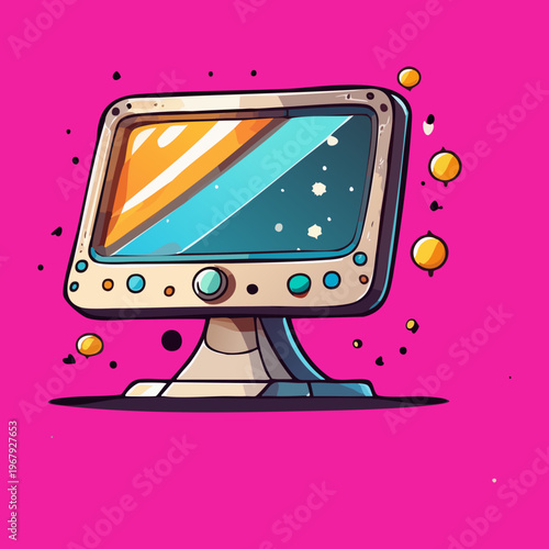 modern computer monitor with colorful buttons and speakers for multimedia use and professional office tasks with vibrant pink and blue colors