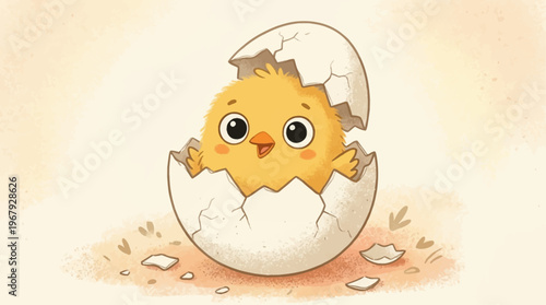 Adorable Baby Chick Emerging from a Cracked Eggshell Symbolizing New Beginnings Easter Joy and the Wonders of Nature's Cycle Perfect for Spring and Childhood Themes