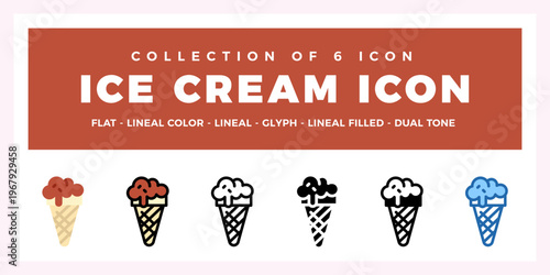 Ice Cream Cone Icons. Delicious Summer Treat