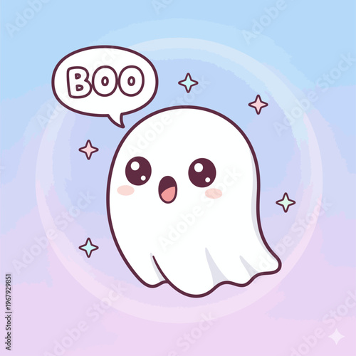 Cute ghost saying boo vector illustration in flat design