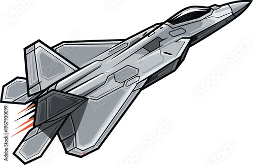 Gray modern fighter jet with orange exhaust flames airplane aircraft military