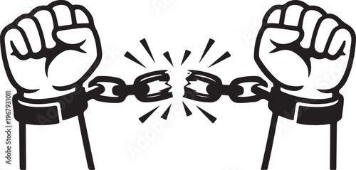 Broken Chain Freedom Icon – Handcuffs Release Liberty Line Art Illustration