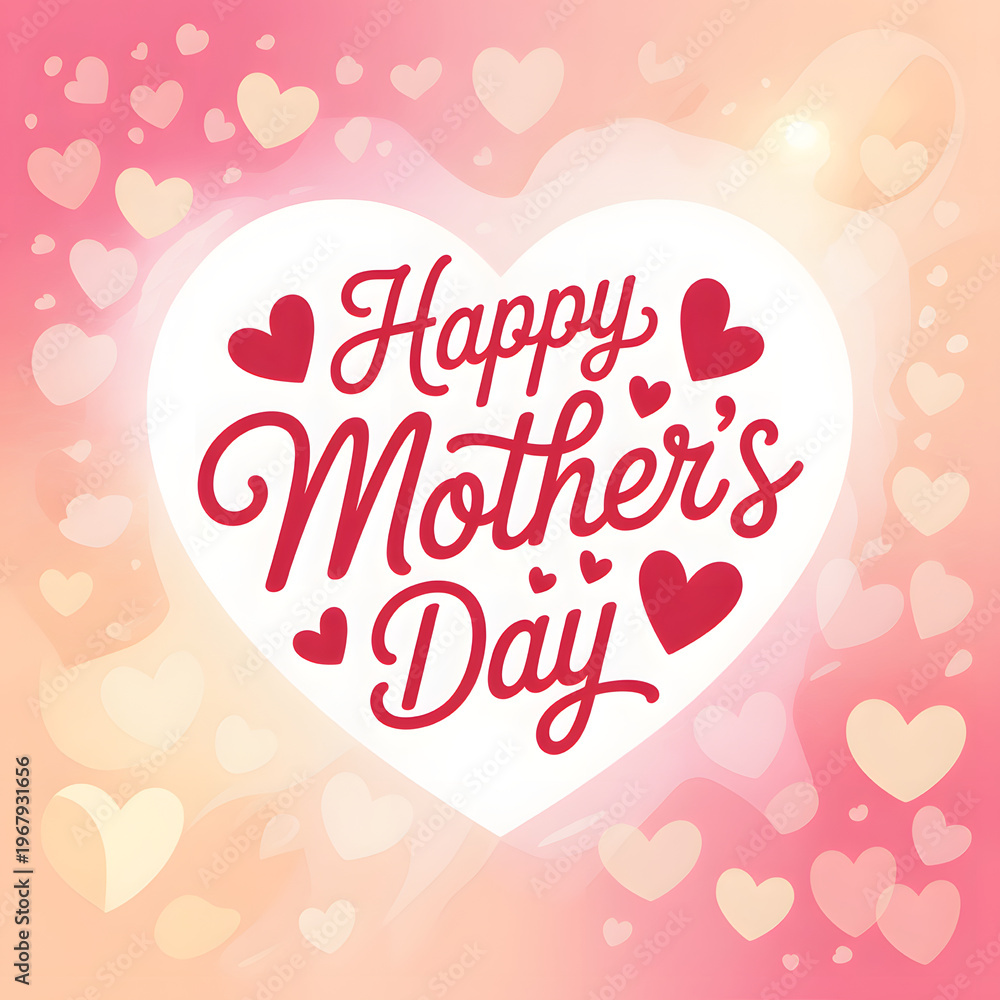 Fototapeta premium Happy mothers day greeting with red hearts Happy Mother's Day 2026 Mother's Day 