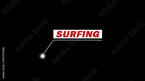 Surfing text animation with HUD elements. HUD elements rectangle frame with Surfing text type mood motion graphics. Box for Technology Interface 4k video.