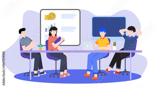 A group of diverse business people collaborating and working together at a long shared desk in a meeting room