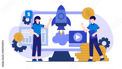 Business team launching a rocket symbol representing a startup powered by crowdfunding and investments