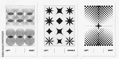 Optical illusions three panels showcasing varying geometric and abstract patterns